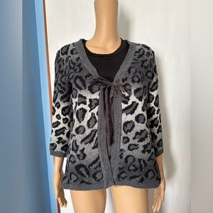 Women’s Cardigan Sweater, Size Small, Grey & Black, Animal Print